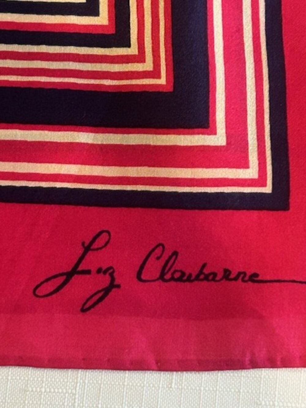 LIZ CLAIBORNE 100% Silk Red/White/Blue Square SCARF - Picture 3 of 9